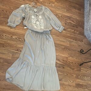 IVY JANE tan tiered & embroidered  boho style maxi dress